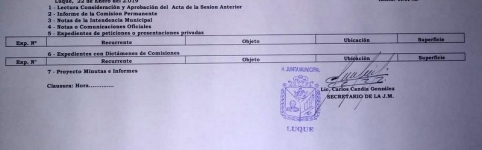 Orden del día de la Junta municipal de Luque para el martes 22 de enero.
