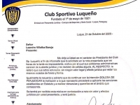 Respuesta del Pdte. del Sptvo. Luqueño al Tribunal Electoral Independiente electo el 4 de octubre.