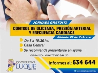 Jornada de salud gratuita este sábado 27 en la Cooperativa Luque Limitada.