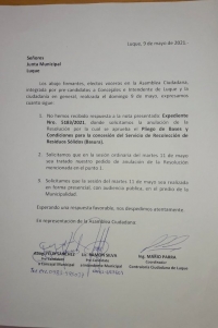 Representantes de la asamblea ciudadana presentaron nota a la Junta Municipal
